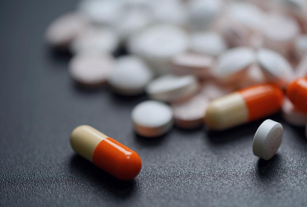 pills spilled onto table from overmedicated nursing home patient